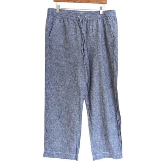 Talbots 100% Linen Drawstring Pinstripe Pants Blue/White Size 12 - Picture 2 of 6